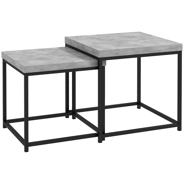 HOMCOM Coffee Table Set of 2, Nest of Tables with 3.5cm Thick Tabletop, Grey