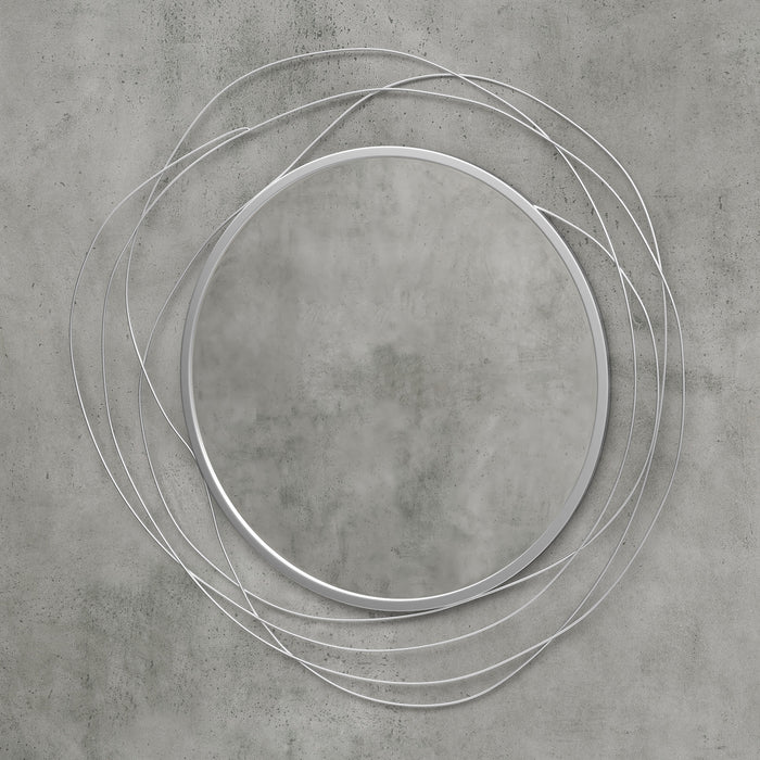 Metal Wire Wall Mirror in Abstract Design - Silver Finish with Hanging Accessories - Adds Contemporary Flair to Home Decor