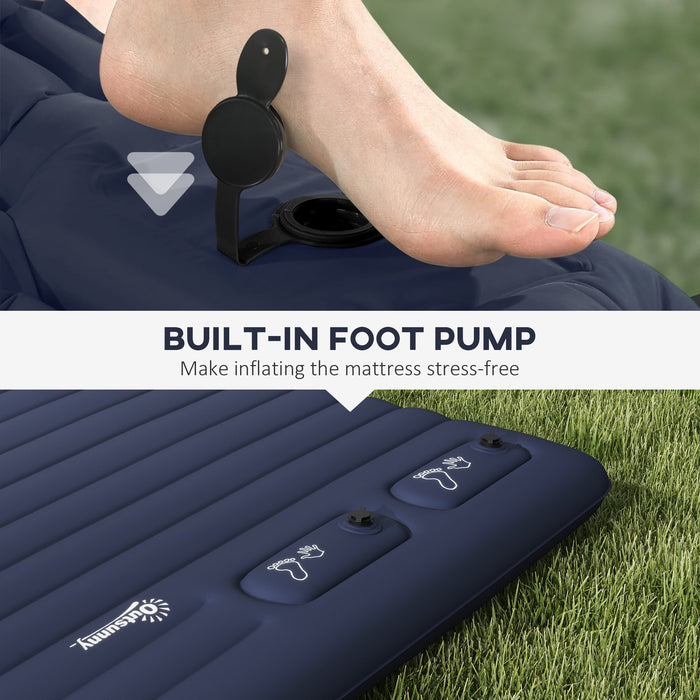 Double Size Inflatable Air Mattress - Built-in Foot Pump, Portable with Carry Bag, Blue - Ideal for Camping & Overnight Guests