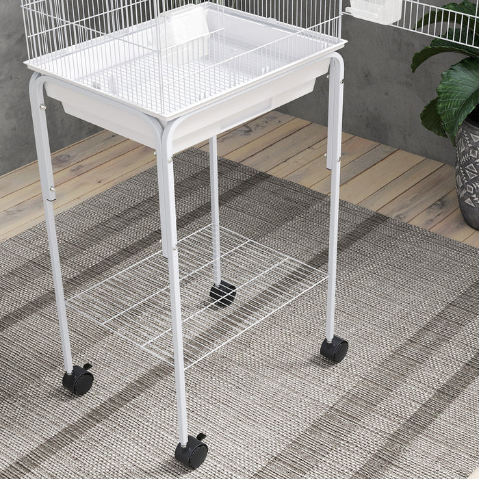 PawHut Bird Cage Budgie Cages for Finch Canary Parakeet with Stand Wheels Slide-out Tray Accessories Storage Shelf, White