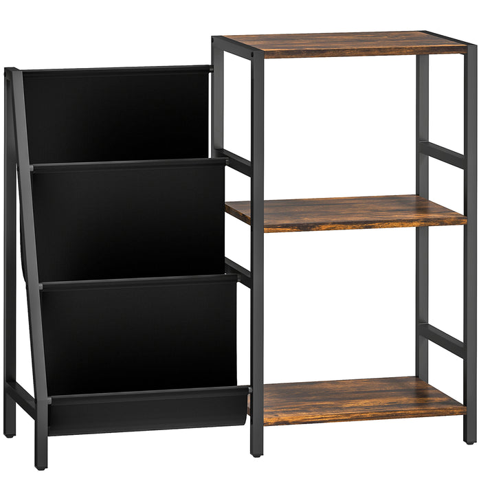 HOMCOM 3-Tier Record Player Stand, End Table for Living Room, Bedroom - Rustic Brown