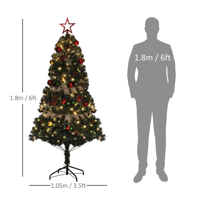 HOMCOM 6ft Pre-Lit and Decorated Christmas Tree | Aosom UK