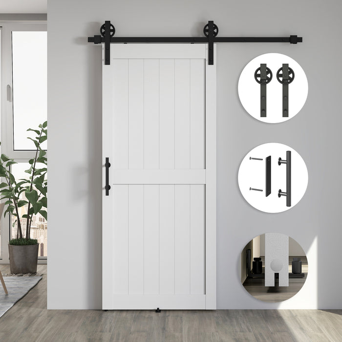 HOMCOM 183cm Sliding Barn Door Kit, Sliding Door with Track, Hardware, Upgraded Rollers and Floor Guide, Handle, White