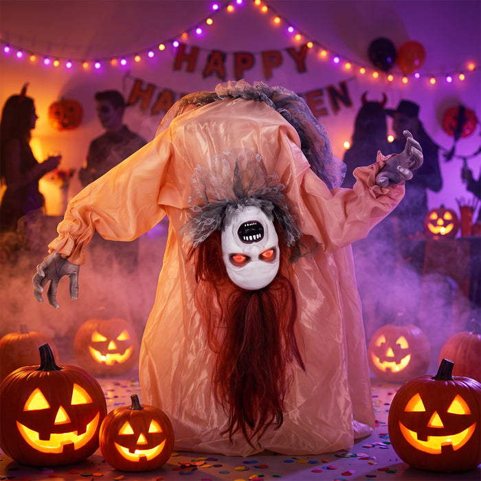 HOMCOM Animated Halloween Ghost, Halloween Animatronics with Creepy Screams, Glowing Eyes, Sound/Touch Activated