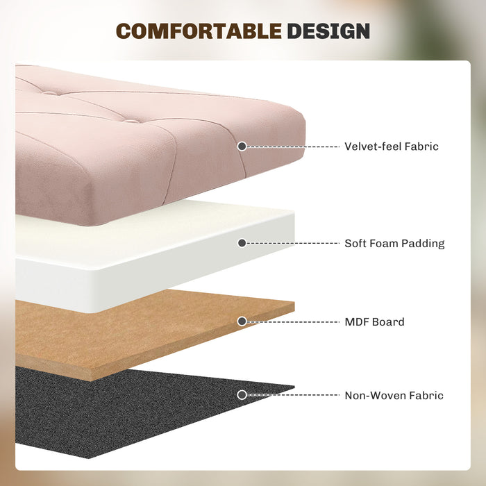 HOMCOM Velvet Upholstered Foldable Ottoman Footrest, Storage Ottoman Bench with Wood Legs for Living Room, Pink