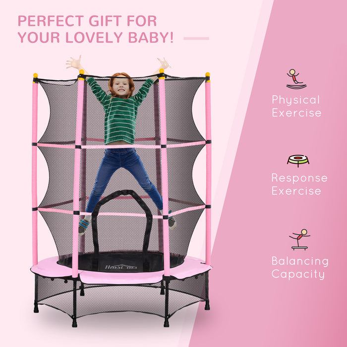 HOMCOM 4.6FT/75" Kids Trampoline, Indoor Outdoor Toddler Trampoline, with Safety Enclosure, Springless design - Pink