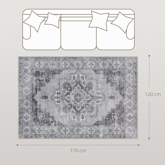 HOMCOM Vintage Area Rug, Non-Slip Washable Rug, Flannel Floor Carpet for Living Room, Bedroom, Dining Room, Home Office, 170 x 120 cm, Grey