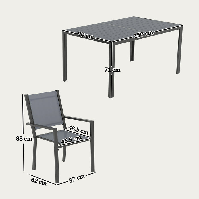Outsunny 7 Piece Garden Dining Set, Outdoor Furniture Set with 6 Stackable Chairs and 150 cm Rectangle Table, WPC Slatted Top, Rust-Resistant Steel Frame, for Garden, Porch, Terrace