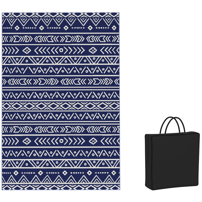 Outsunny Reversible Outdoor Rug with Carry Bag, Waterproof Plastic Straw Mat for Garden, Deck, RV, Picnic, Beach, Camping, 182 x 274cm, Dark Blue and White