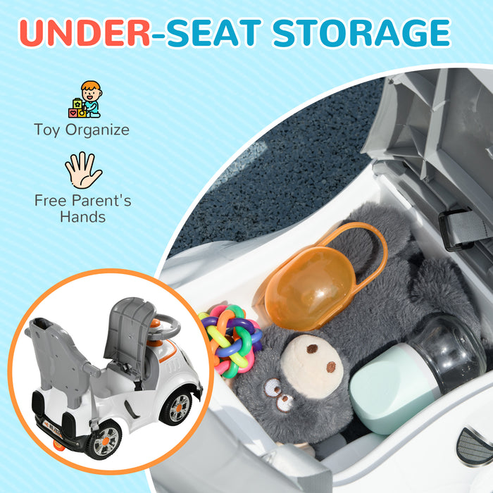3-in-1 Cartoon Robot Ride-On Push Car - Foot-to-Floor Slider with Handle, Light-Up Features, Music, and Horn - Versatile Toy with Storage for Toddlers