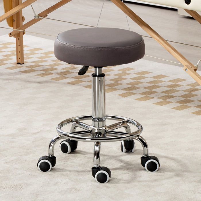 Height Adjustable PU Leather Rolling Stool - Swivel Chair with Wheels, Perfect for Salon and Spa - Ideal for Massage Therapists and Beauticians, Grey