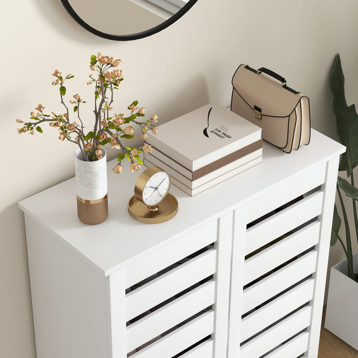 HOMCOM Narrow Shoe Cabinet for Entryway, 5-Tier Slim Shoe Storage Cabinet with 2 Slatted Doors and Adjustable Shelves