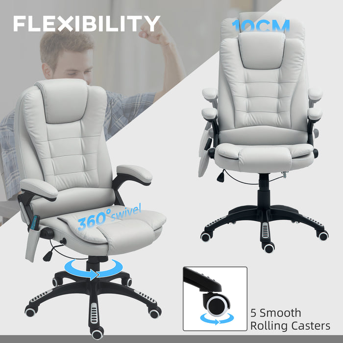 HOMCOM Executive Office Chair with Massage and Heat, High Back PU Leather Massage Office Chair with Adjustable Height, Light Grey
