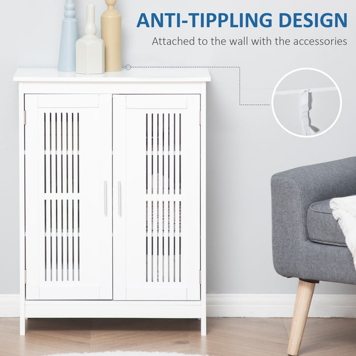 kleankin Modern Bathroom Storage Cabinet, Freestanding Floor Cupboard with Double Doors and Adjustable Shelves for Living Room, Hallway, Kitchen, Entryway, White