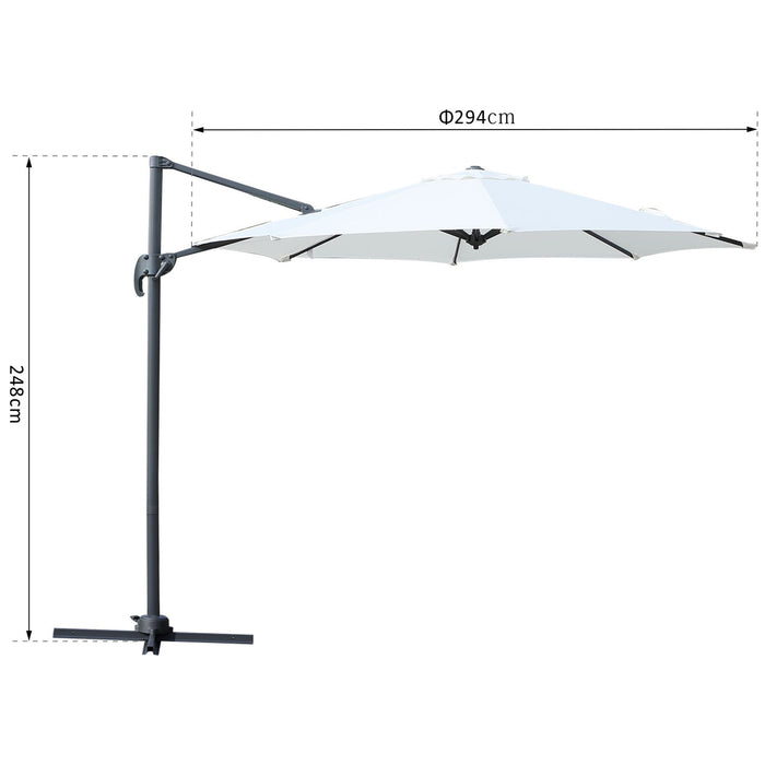 3 Meter Patio Offset Roma Umbrella - Cantilever Hanging Sun Shade Canopy with 360° Rotation and Cross Base, Cream White - Ideal Outdoor Shelter for Garden, Deck, and Poolside