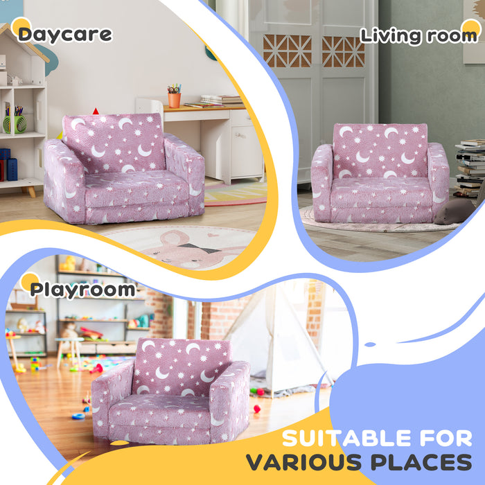 Kids Foldable 2-in-1 Chair with Glow-in-the-Dark Stars and Moon - Washable Cushion & Durable Cover, Blue - Perfect for Children's Creative Playtime and Relaxation