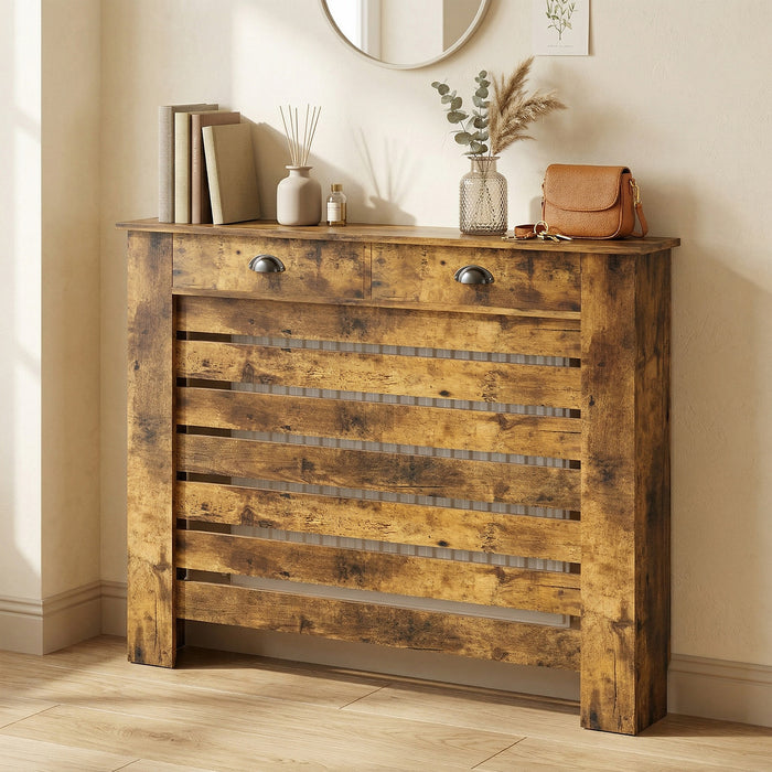HOMCOM 95.5H x 111Wcm Radiator Cover, with Drawer - Rustic Brown