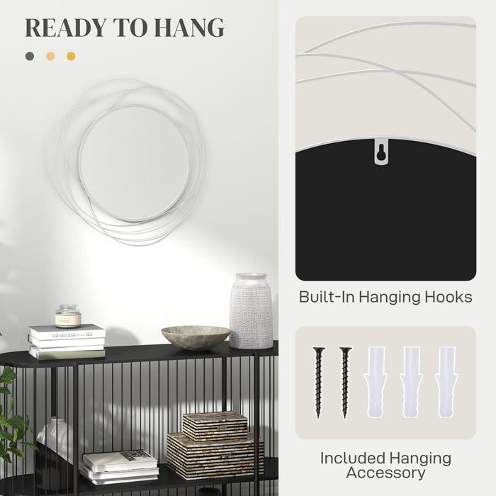 Metal Wire Wall Mirror in Abstract Design - Silver Finish with Hanging Accessories - Adds Contemporary Flair to Home Decor