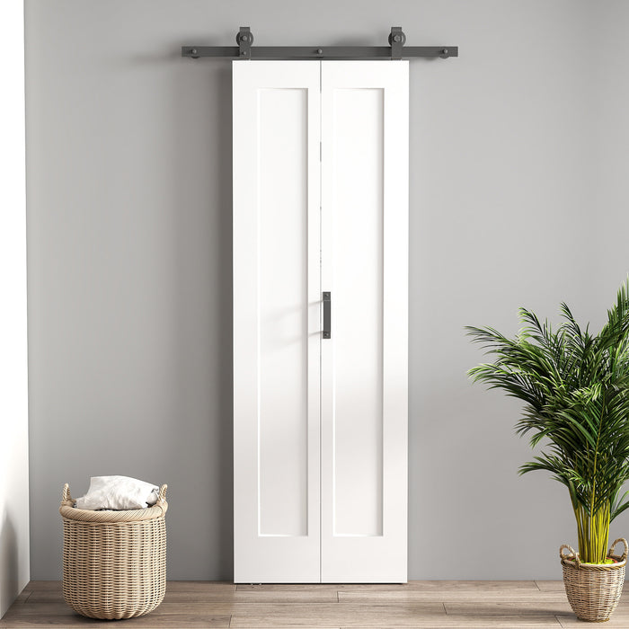 HOMCOM Slide Door, 70cm Modern Sliding Door Set Kit with Steel Rail, White