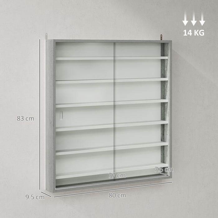 HOMCOM Six Shelf Display Cabinet, with Glass Doors - Graphite Wood Effect