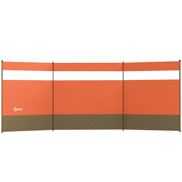 Outsunny Camping Windbreaker with Clear Windows, Carry Bag and Steel Poles, for Beach Caravan Campervan, 440 x 140cm, Orange
