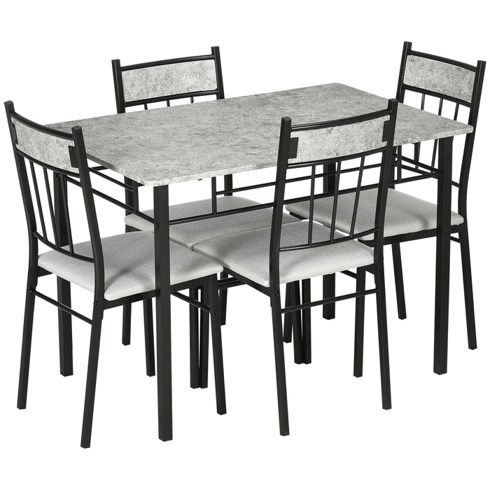 Modern Marble Effect Dining Set - 5-Piece Table and Padded Chairs with Metal Frame - Ideal for Contemporary Home Dining Room