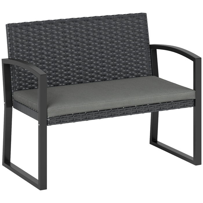 Outsunny Two-Seater Rattan Garden Bench - Grey/Black