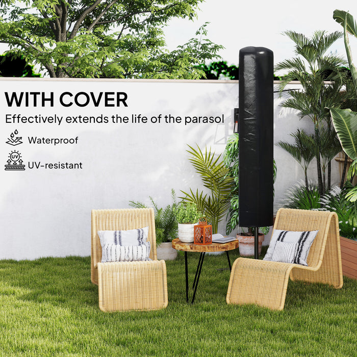 Outsunny 3(m) Garden Parasol Cantilever Umbrella with Solar LED - Orange