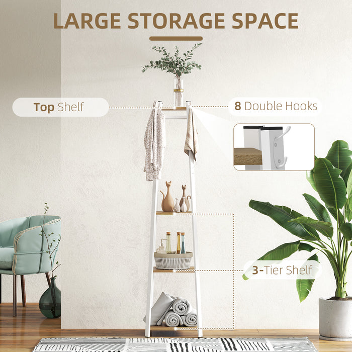 HOMCOM Compact Freestanding Coat Rack -  White/Oak