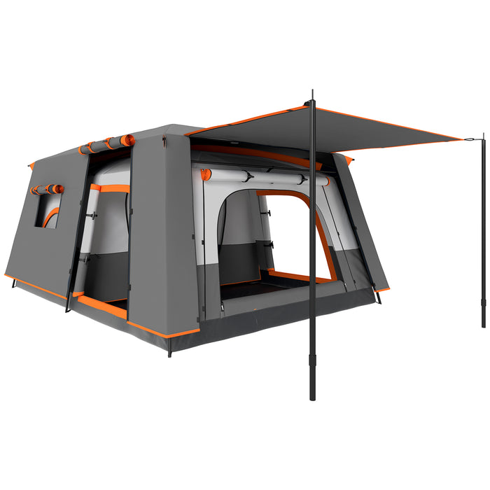 Outsunny 4-6 Man Camping Tent, Double Layer Tunnel Tent with Porch, Living Area and 2 Bedrooms, Sewn in Groundsheet, 3000mm Waterproof and UPF 30+, Portable with Bag, Grey