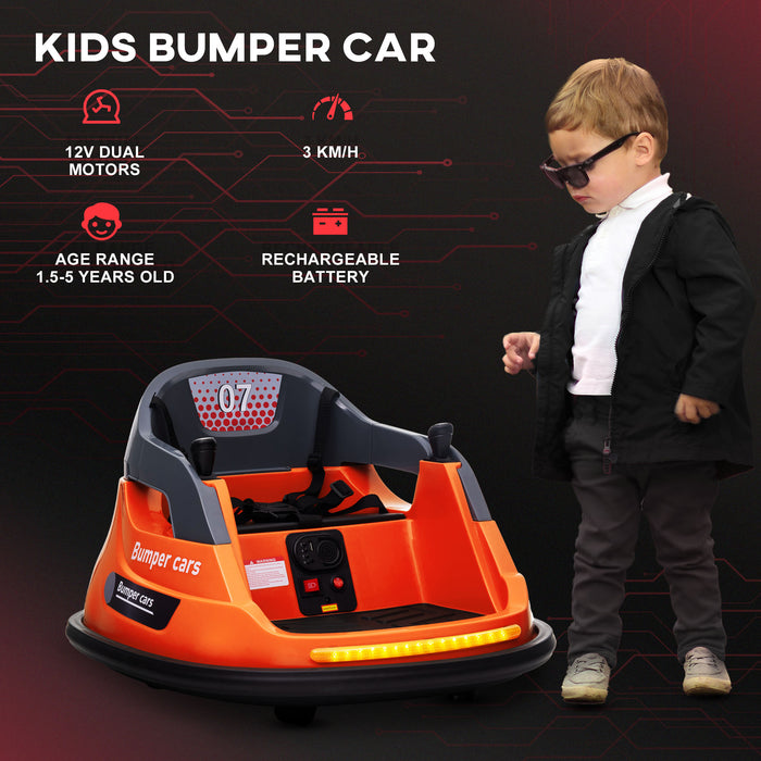 360° Spin Bumper Car for Kids 1.5-5 Years - 12V Electric Ride-On with Music and Lights - Fun and Safe Entertainment for Toddlers, Orange