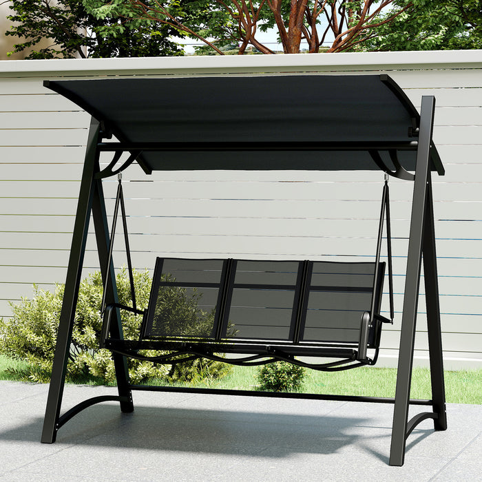 Outsunny 3 Seater Swing Chair, Garden Swing Bench with Adjustable Tilting Canopy, Breathable Mesh Seat 360 kg Capacity, Grey