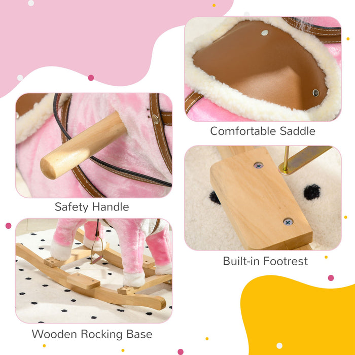 Classic Wooden Rocking Horse - Musical Toddler Toy with Sounds & Soft Saddle - Ideal for Kids Aged 3-6 Years