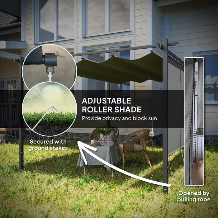 Outsunny 3 x 4m Metal Pergola with Retractable Roof and Roller Shade, Wall-Mounted or Free Standing Garden Gazebo Canopy Pergola Kit, UPF30+ Outdoor Sun Shade Shelter, Grey