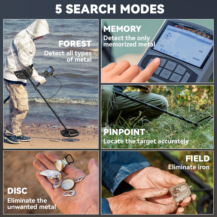 Outsunny Metal Detector for Adults and Beginners, Gold Detector with Higher Accuracy IP68 Waterproof Coil, 5 Professional Modes with Pinpoint & Memory Mode, Bigger Backlit LCD Display with DSP Chip
