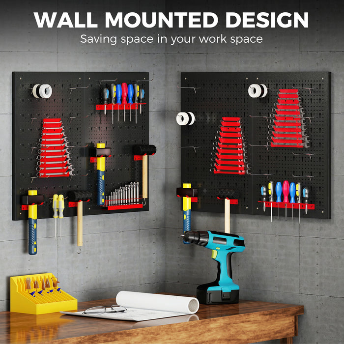 HOMCOM 38 Pcs Wall-Mounted Pegboard with 4 Boards, Garage Tool Storage Unit Black and Red