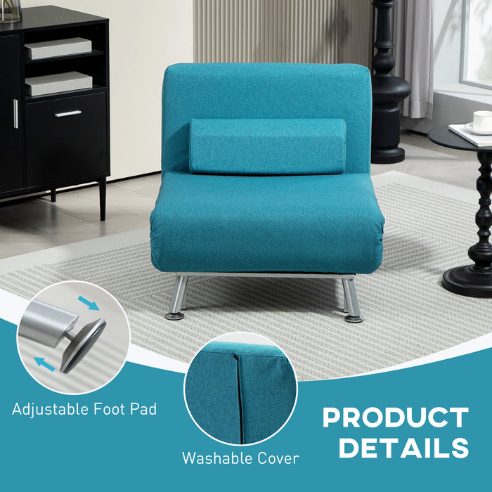 HOMCOM Single Linen-Feel Sleeper Chair - Dark Blue