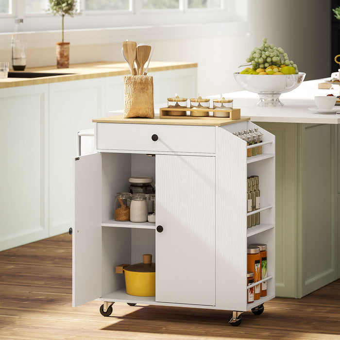 HOMCOM Rolling Kitchen Island with 3-Tier Spice Rack, Kitchen Storage Cart with Drawer and Towel Rack, White
