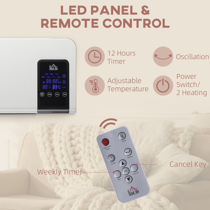 HOMCOM Electric Heater, 2000W Wall Mounted Space Heater with Remote Control, 2 Modes, Timer, Oscillation, Overheat Protection, Ceramic Heater for Home, White