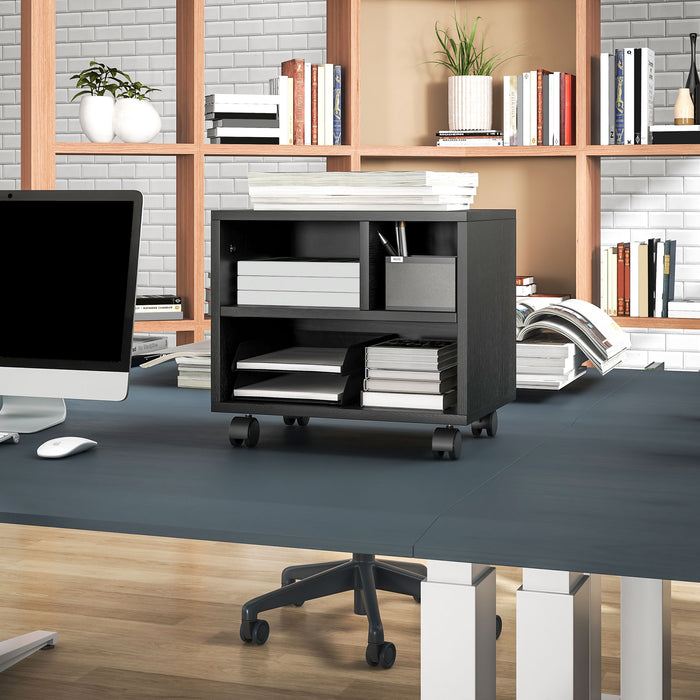 2-Tier Printer Stand with Storage - Under Desk Printer Cart with Wheels & 3 Compartments - Space-Saving Desktop Table for Home Office Use