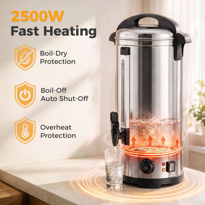 HOMCOM 24L Catering Urn, 2500W Stainless Steel Hot Water Boiler Dispenser with Thermostat, Keep Warm Function and Easy Pour Tap