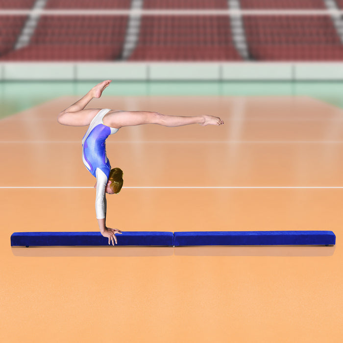 HOMCOM 2.1M 7FT Gymnastics Folding Balance Beam Home Gym Training Exercise Sports - Blue