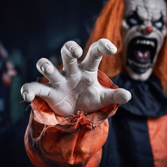 HOMCOM Animated Halloween Face Changing Clown, Animatronic Joker with Cackling Sound, Glowing Eyes, Sound/Touch Activated
