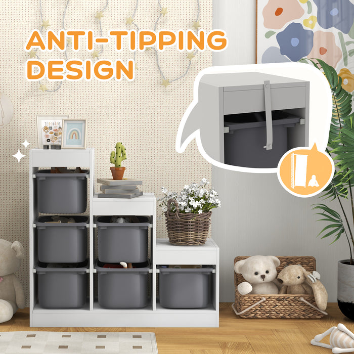 AIYAPLAY Toy Storage Organiser, Three-Layer Kids Toy Storage Units, with Removable Bins, for Ages 3-8 Years, Grey
