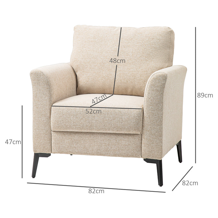 HOMCOM Modern Armchair, Linen Fabric Upholstered Accent Chair with Metal Legs, Wood Frame and Padded Cushion for Living Room Bedroom Office, Beige