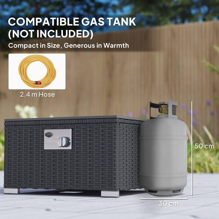 Outsunny Five Piece Rattan Garden Furniture Set with Gas Fire Pit Table and Footstool - Black and Cream White