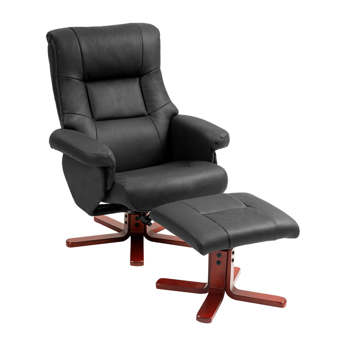 HOMCOM Faux Microfibre Leather Manual Recliner and Footstool Set - Black | Aosom UK