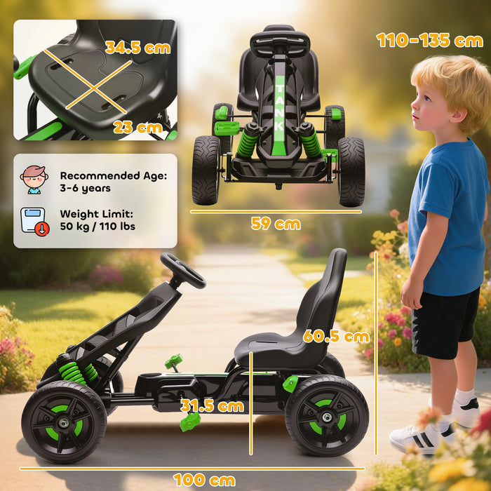 AIYAPLAY Pedal Go kart for Kids Ages 3-6 Years, with Automatic Clutch, Brake, EVA Anti-Slip Wheels, Green