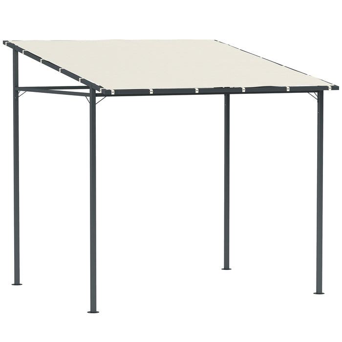 Outsunny 2.4 x 2.4 m Wall Mounted Pergola Gazebo with PA Coating Fabric and Metal Frame, UPF30+, Lean to Garden Gazebo, Wind Resistant Outdoor Sun Shade Shelter for Garden, Deck, Cream White