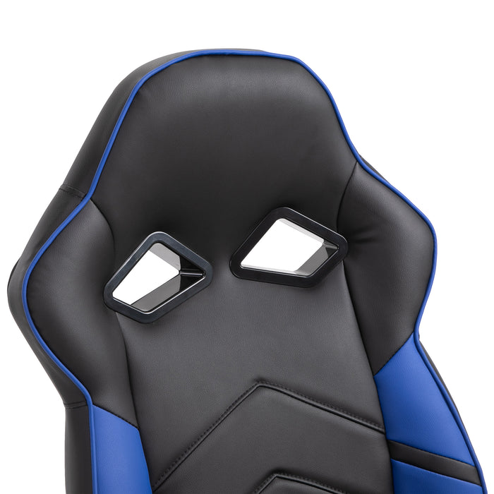 Ergonomic PU Leather Gaming Chair with Blue Accents - Adjustable Swivel Armchair, 5-Wheel Base, Height Control - Ideal for Gamers and Home Office Comfort